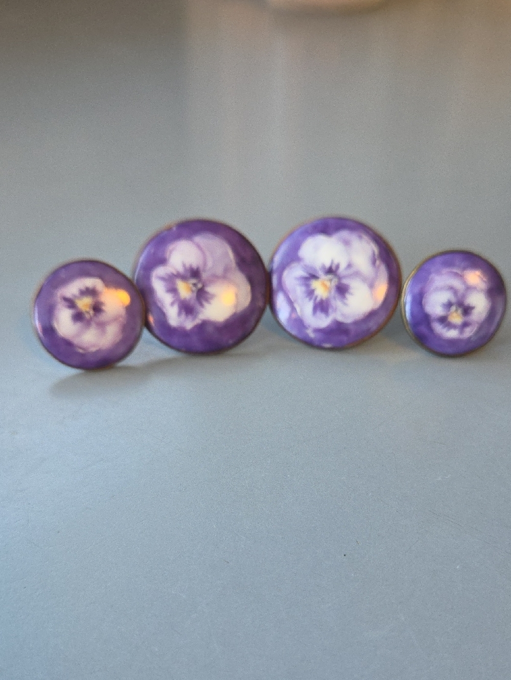 Vintage Ceramic Purple Pansy Shirt Studs